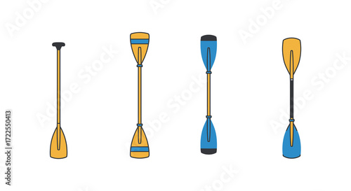 Four colorful paddles are displayed in a simple illustrative style