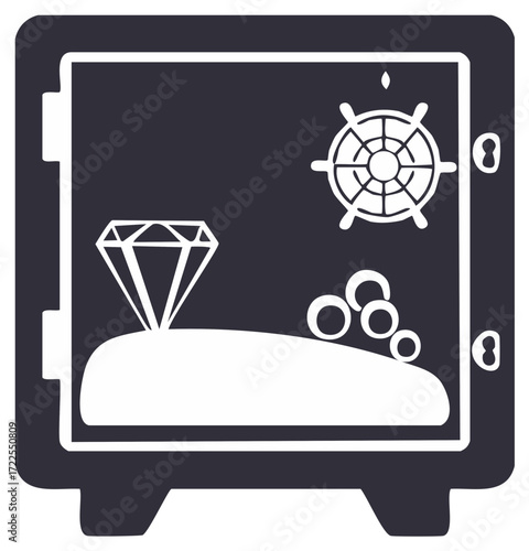 Secure safe with diamond and valuables illustration. Concept of security and protection.