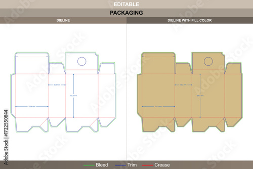 Auto lock bottom box packaging template with inserts in custom dimensions featuring professional carton dieline and editable die line for durable packaging