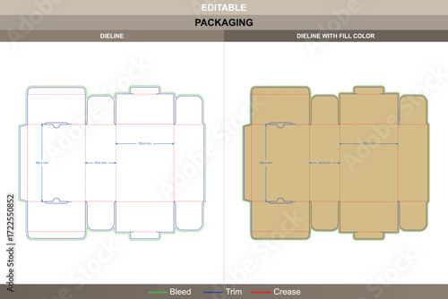 Anti-deformation tuck end box packaging template in custom dimensions featuring professional carton dieline and editable structural die line for durable packaging