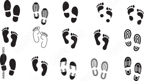 Human Foot and Shoe Print Icons Set – Vector Silhouette Collection