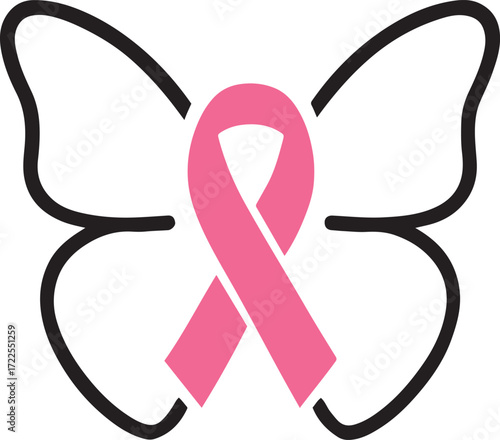 Pink Ribbon Butterfly Logo - Breast Cancer Awareness