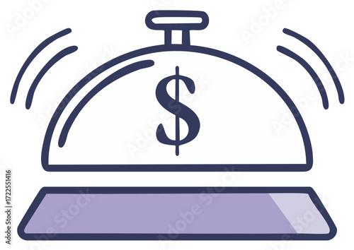 Vibrating desk bell with prominent dollar sign symbol financial service icon illustration
