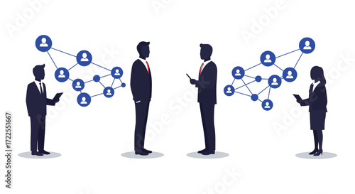 Business professionals connected by a network of people and digital interfaces