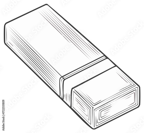 Outline Illustration of Eraser Stationery Object for Erasing Pencil Marks
