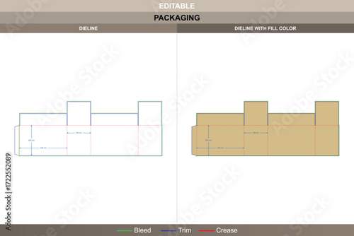 Bottomless cardboard box packaging template with structural design dieline and professional editable die line for carton manufacturers and designers