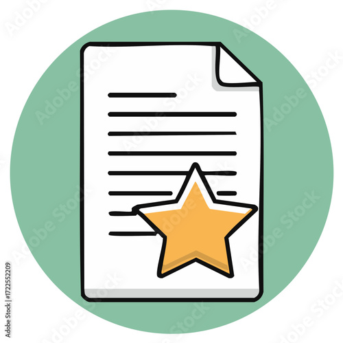 Illustrated Paper Document with Star Badge Emblem Approval or Success