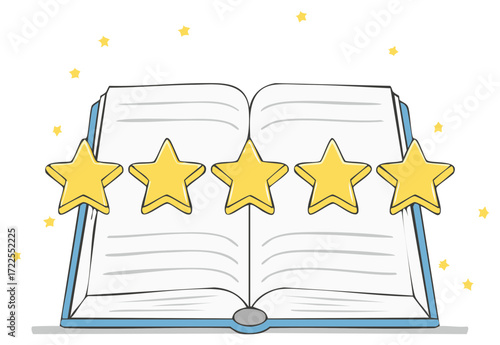 Open Book with Five Yellow Star Rating Customer Feedback Education Success Study Literature Review Icon