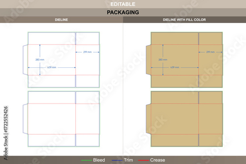 Cardboard box packaging template for durable carton design featuring professional carton dieline and editable die line for manufacturing and printing accuracy