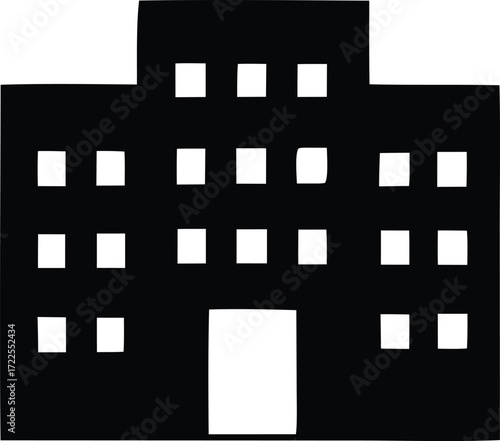 Classic building silhouette with many windows architectural icon representing offices and institutions simple design