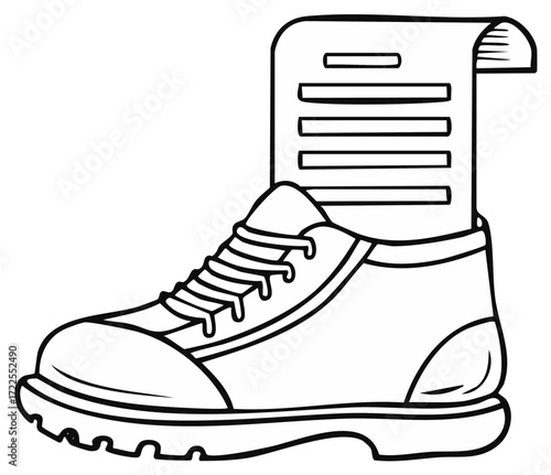 Stylized illustration of a boot with a document inside and visible laces