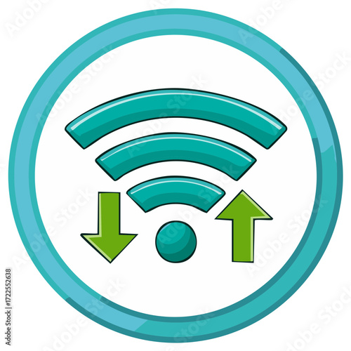Turquoise WiFi Symbol in Circle with Upload and Download Arrows for Connectivity