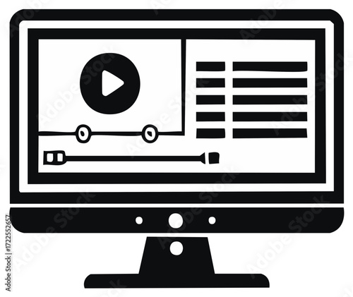 Flat screen monitor displaying online video player and multimedia content list