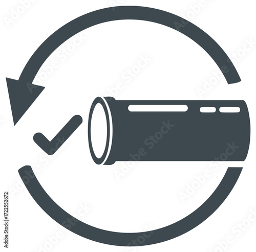 Plumbing pipe icon with checkmark in a circle representing process or approval concept.