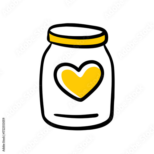 A simple line art icon of a jar with a heart, suitable for websites and blogs about donations, charity, community, or homemade products and recipes.


