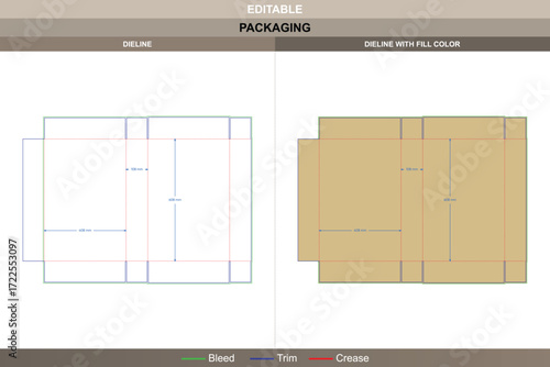 Cardboard paper box packaging template for shipping and storage featuring professional carton dieline and editable structural die line for manufacturing accuracy