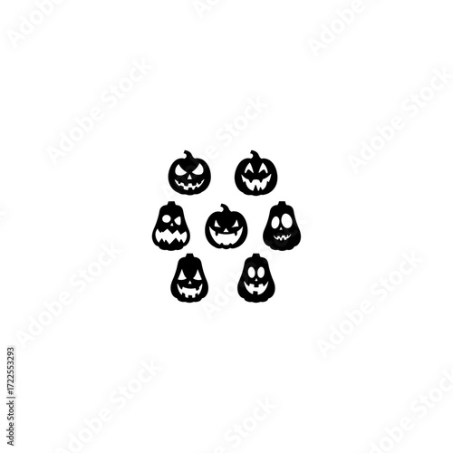 set of Halloween pumpkins. Group of Spooky Pumpkin Silhouettes with Haunted Face