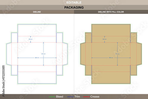 Cardboard shipping box packaging template with detailed dieline and printable design plus carton die line for professional cardboard box production