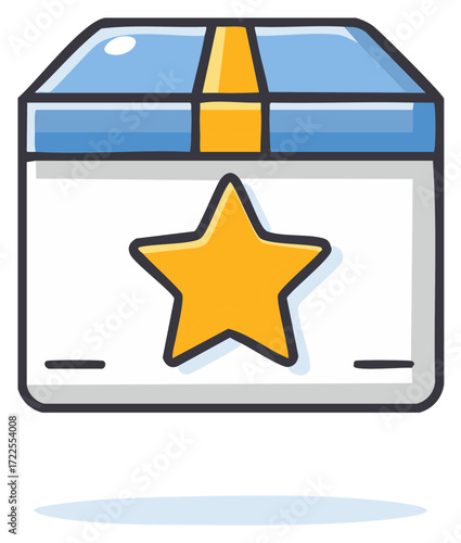 Flat design icon of a shipping package with a golden star badge for top rated product or excellent delivery service