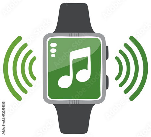 Smartwatch displaying music note signal, wireless connection technology vector illustration