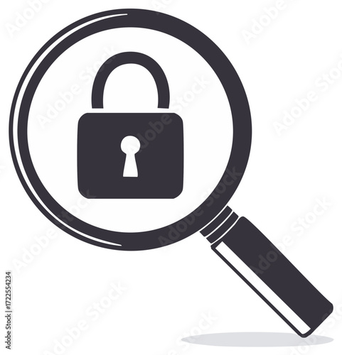 Lock Icon Security Search - Magnifying Glass Analyzing Padlock Protection