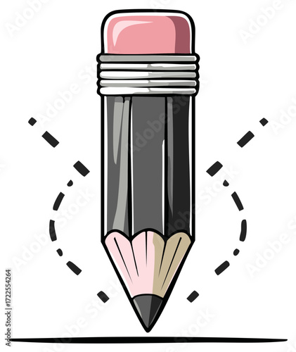 Illustration of a sharpened pencil writing with a pink eraser at the top