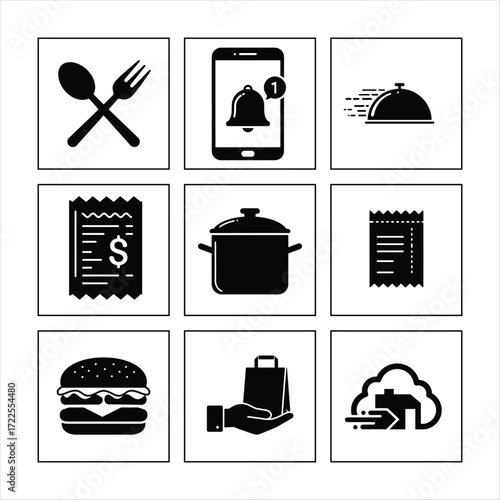 Food Ordering Delivery Service App Icons Modern Vector Design For Restaurants And More