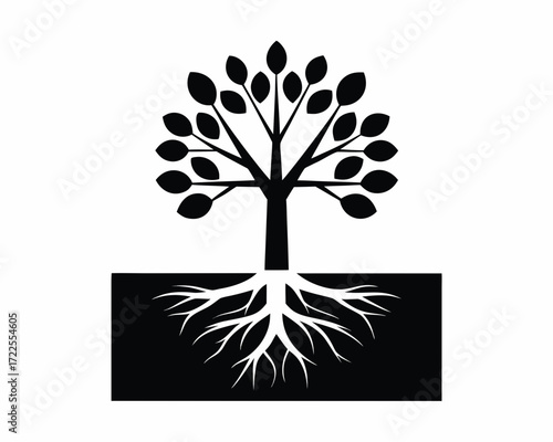 Tree with roots icon  silhouette vector isolated