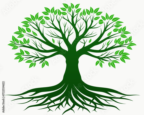 modern Tree with roots silhouette vector isolated on white background