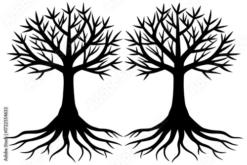 Tree with roots silhouette vector 