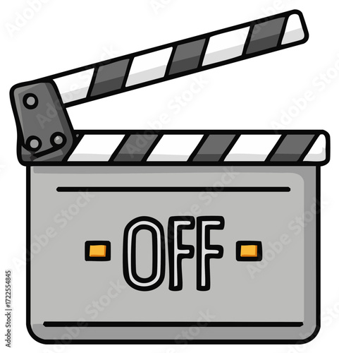 Cartoon movie clapperboard with off word indicating end of scene production