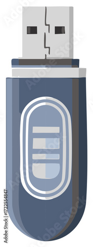Blue metallic USB flash drive with a subtle white oval design detail