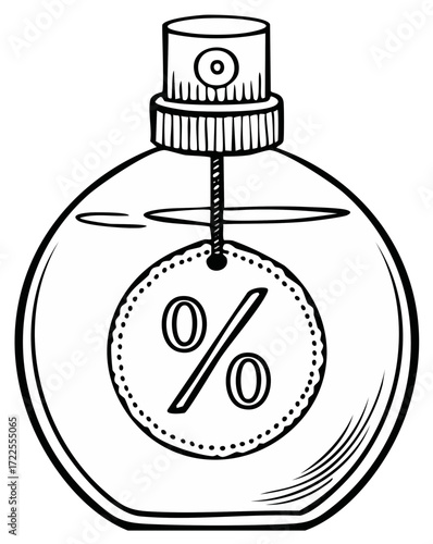 Discount fragrance bottle illustration. Sale, percent off, perfume concept.