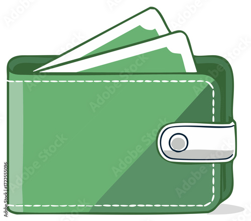 Stylized Green Wallet with Money Icon Style Design Vector Illustration