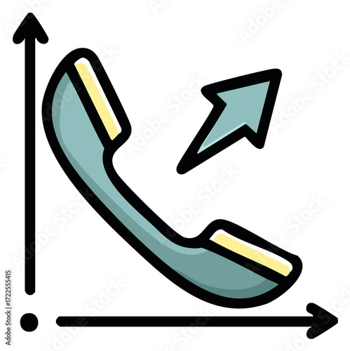Icon of a phone handset with an arrow indicating growth and an upward trend