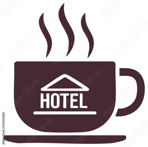 Hotel coffee cup icon with steam, a symbol for travel, breakfast, and hospitality service
