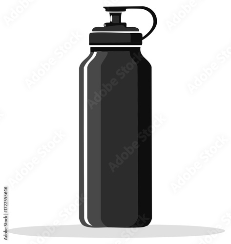 Black Sport Water Bottle Illustration, Isolated on White, Drinking Container