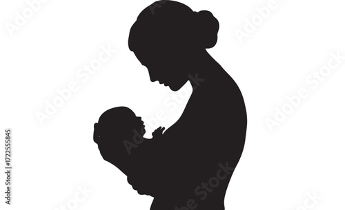 Vector art of silhouette of a mother holding her baby