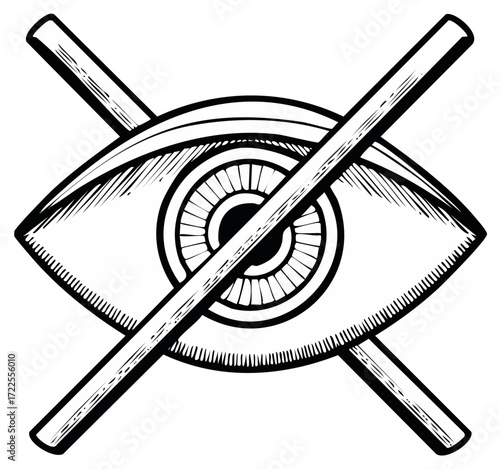 Eye with Crossed Lines Symbolizing Censorship, Concealment, or Limited Vision