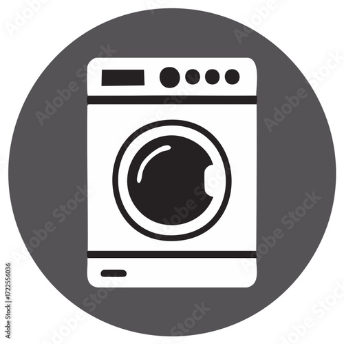 Modern washing machine appliance icon in monochrome style for laundry services