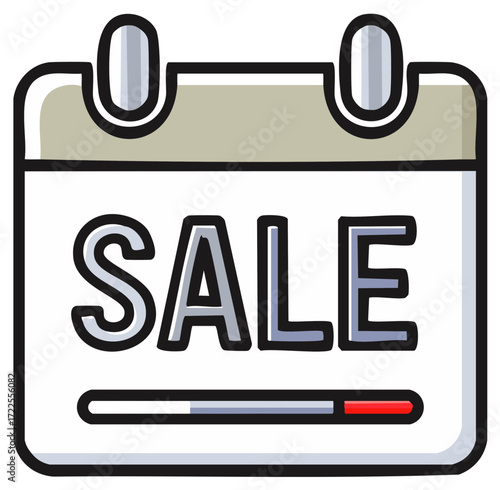 Calendar icon with sale text and progress bar indicator about to expire, announcement design