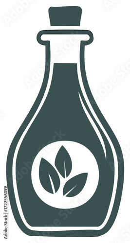 Graphic icon of a natural herbal remedy bottle with a cork stopper and leaf symbol