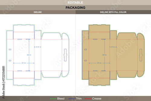 Custom dimensions mailer boxes with carrying cases packaging design template featuring structural dieline and precision cut die line for production use