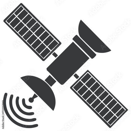 Communications Satellite with Solar Panels and Signal Waves Icon