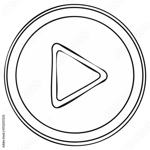 Hand drawn play button icon in a circle. Sketchy doodle style video and audio start symbol.