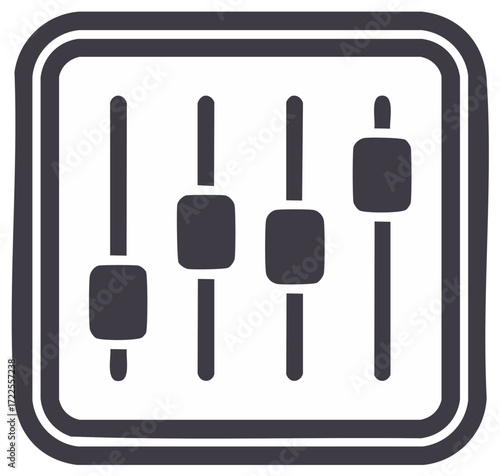 Stylized icon of four audio mixer sliders with adjustable knobs