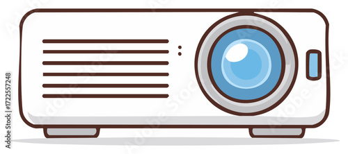 Cartoon projector with lens, for presentations and conferences, white and brown details