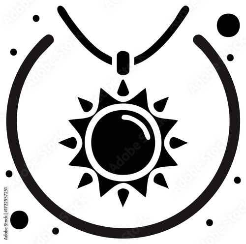 Magical sun amulet necklace with a solar symbol pendant icon