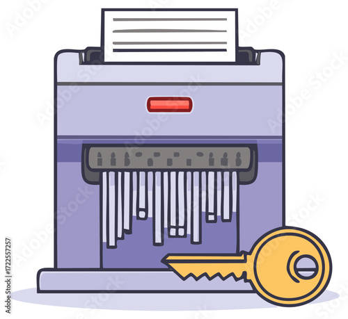 Document Shredder and Key Symbolizing Confidentiality and Destruction of Secrets