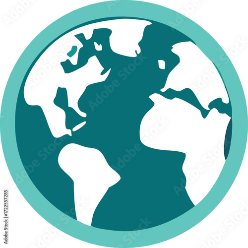 Abstract globe icon representing global reach and connectivity a world map emblem with teal circle border for digital and corporate applications